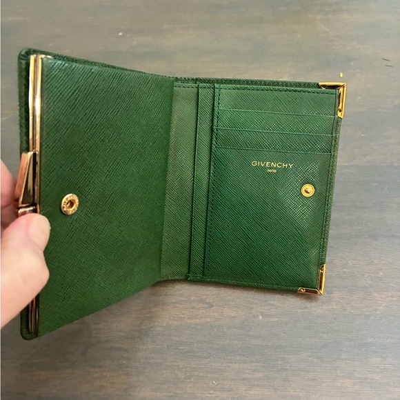 VINTAGE Givenchy Forest Green Bifold Compact Wallet w Gold Tone Accents Leather - Picture 3 of 9